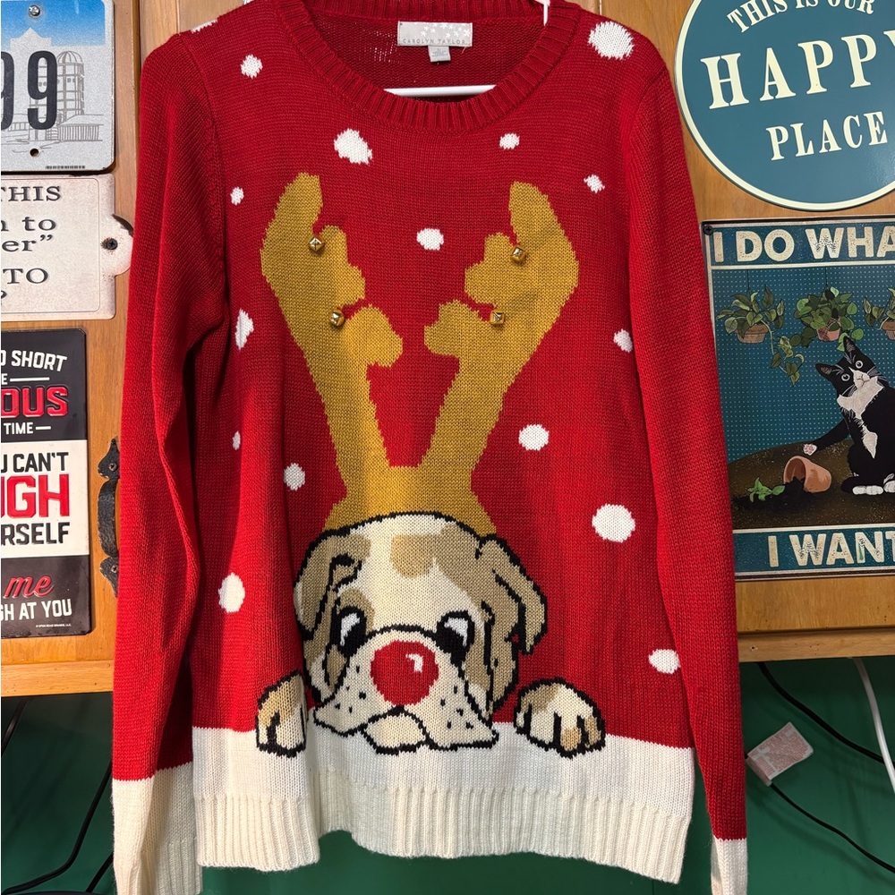 Carolyn Taylor Red and Gold Dog Sweater